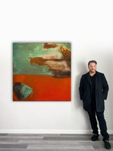 Load image into Gallery viewer, "Time" 48"X48" on linen mixed media, Copper patina, enamel, acrylic